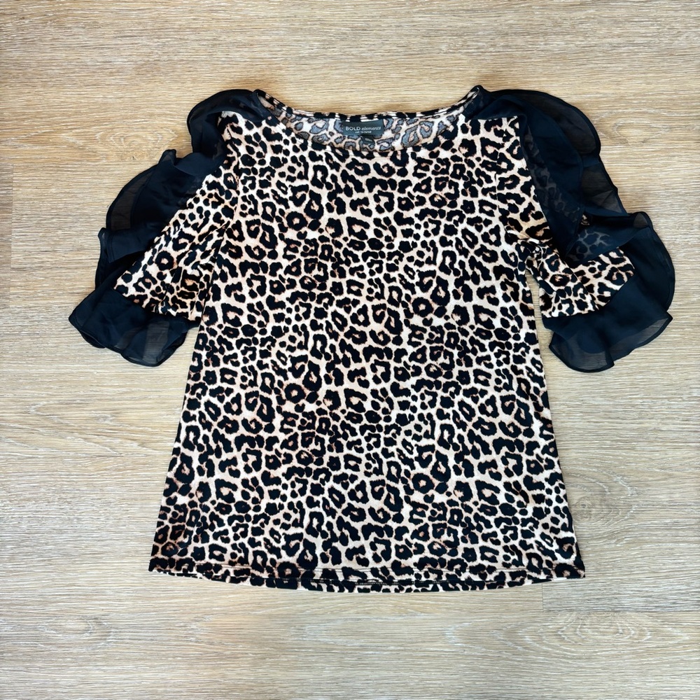 BOLD elements Black and Tan Leopard Print Women’s Blouse